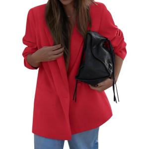 imagePRETTYGARDEN Fall 2025 Blazers for Women Business Casual Long Sleeve Lapel Pockets Dressy Suit Jackets Work Office ClothesRed