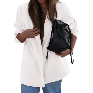 imagePRETTYGARDEN Fall 2025 Blazers for Women Business Casual Long Sleeve Lapel Pockets Dressy Suit Jackets Work Office ClothesWhite