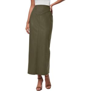 imagePRETTYGARDEN Womens Faux Leather Long Skirt 2025 Fall Trendy Clothes High Waist Dressy Casual Pencil Maxi Skirts with SlitArmy Green