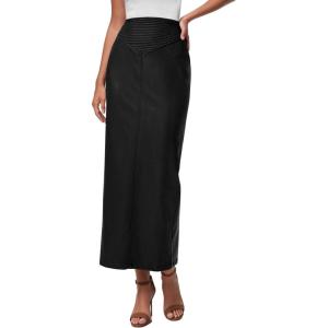 imagePRETTYGARDEN Womens Faux Leather Long Skirt 2025 Fall Trendy Clothes High Waist Dressy Casual Pencil Maxi Skirts with SlitBlack