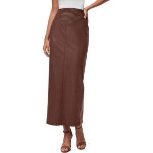 imagePRETTYGARDEN Womens Faux Leather Long Skirt 2025 Fall Trendy Clothes High Waist Dressy Casual Pencil Maxi Skirts with SlitBrown
