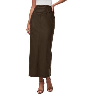 imagePRETTYGARDEN Womens Faux Leather Long Skirt 2025 Fall Trendy Clothes High Waist Dressy Casual Pencil Maxi Skirts with SlitCoffee