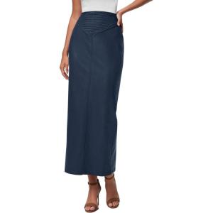 imagePRETTYGARDEN Womens Faux Leather Long Skirt 2025 Fall Trendy Clothes High Waist Dressy Casual Pencil Maxi Skirts with SlitNavy Blue