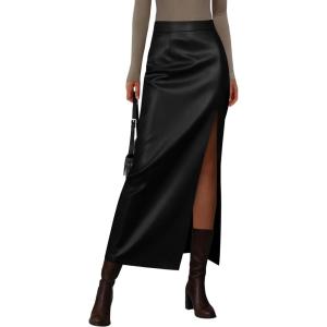 imagePRETTYGARDEN Womens Faux Leather Skirts 2025 Fall Fashion Bodycon High Waisted Slit Winter Maxi Long Pencil SkirtBlack