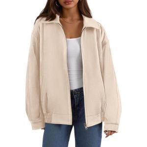 imagePRETTYGARDEN Womens Faux Suede Motorcycle Jacket Trendy Fall Fashion 2025 Oversized Zip Up Coats Winter Clothes OuterwearBeige