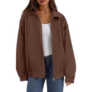 imagePRETTYGARDEN Womens Faux Suede Motorcycle Jacket Trendy Fall Fashion 2025 Oversized Zip Up Coats Winter Clothes OuterwearBrown