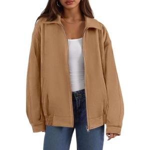imagePRETTYGARDEN Womens Faux Suede Motorcycle Jacket Trendy Fall Fashion 2025 Oversized Zip Up Coats Winter Clothes OuterwearKhaki
