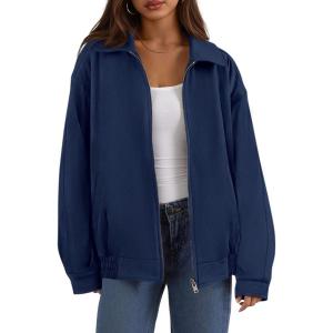 imagePRETTYGARDEN Womens Faux Suede Motorcycle Jacket Trendy Fall Fashion 2025 Oversized Zip Up Coats Winter Clothes OuterwearNavy Blue