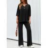 imagePRETTYGARDEN 2 Piece Lounge Sets for Women Summer 2025 Short Sleeve Tops Wide Leg Pants Matching Travel Outfits ClothingBlack