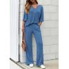 imagePRETTYGARDEN 2 Piece Lounge Sets for Women Summer 2025 Short Sleeve Tops Wide Leg Pants Matching Travel Outfits ClothingBlue