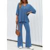 imagePRETTYGARDEN 2 Piece Lounge Sets for Women Summer 2025 Short Sleeve Tops Wide Leg Pants Matching Travel Outfits ClothingBlue