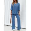 imagePRETTYGARDEN 2 Piece Lounge Sets for Women Summer 2025 Short Sleeve Tops Wide Leg Pants Matching Travel Outfits ClothingBlue