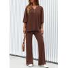 imagePRETTYGARDEN 2 Piece Lounge Sets for Women Summer 2025 Short Sleeve Tops Wide Leg Pants Matching Travel Outfits ClothingBrown