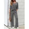 imagePRETTYGARDEN 2 Piece Lounge Sets for Women Summer 2025 Short Sleeve Tops Wide Leg Pants Matching Travel Outfits ClothingGrey