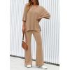 imagePRETTYGARDEN 2 Piece Lounge Sets for Women Summer 2025 Short Sleeve Tops Wide Leg Pants Matching Travel Outfits ClothingKhaki