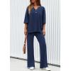 imagePRETTYGARDEN 2 Piece Lounge Sets for Women Summer 2025 Short Sleeve Tops Wide Leg Pants Matching Travel Outfits ClothingNavy