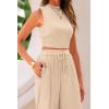 imagePRETTYGARDEN 2 Piece Sets for Women 2025 Summer Sleeveless Tank Ribbed Travel Beach Vacation Spring Lounge Wear OutfitsApricot