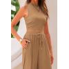 imagePRETTYGARDEN 2 Piece Sets for Women 2025 Summer Sleeveless Tank Ribbed Travel Beach Vacation Spring Lounge Wear OutfitsCamel