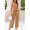 imagePRETTYGARDEN 2 Piece Sets for Women 2025 Summer Sleeveless Tank Ribbed Travel Beach Vacation Spring Lounge Wear OutfitsCamel