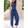 imagePRETTYGARDEN 2 Piece Sets for Women 2025 Summer Sleeveless Tank Ribbed Travel Beach Vacation Spring Lounge Wear OutfitsDark Blue