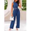 imagePRETTYGARDEN 2 Piece Sets for Women 2025 Summer Sleeveless Tank Ribbed Travel Beach Vacation Spring Lounge Wear OutfitsDark Blue