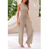 imagePRETTYGARDEN 2 Piece Sets for Women 2025 Summer Sleeveless Tank Ribbed Travel Beach Vacation Spring Lounge Wear OutfitsKhaki