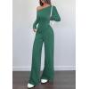 imagePRETTYGARDEN Casual Two Piece Sets for Women Fall Outfits 2025 Asymmetrical Off Shoulder Tops Wide Leg Pants Knit Lounge SetDark Green