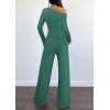 imagePRETTYGARDEN Casual Two Piece Sets for Women Fall Outfits 2025 Asymmetrical Off Shoulder Tops Wide Leg Pants Knit Lounge SetDark Green