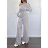 imagePRETTYGARDEN Casual Two Piece Sets for Women Fall Outfits 2025 Asymmetrical Off Shoulder Tops Wide Leg Pants Knit Lounge SetLight Grey