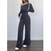 imagePRETTYGARDEN Casual Two Piece Sets for Women Fall Outfits 2025 Asymmetrical Off Shoulder Tops Wide Leg Pants Knit Lounge SetNavy