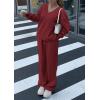 imagePRETTYGARDEN Casual Winter Two Piece Sets for Women 2025 V Neck Sweatshirt Loose Wide Leg Pants Tracksuit Knit Fall OutfitsWine Red