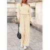 imagePRETTYGARDEN Long Sleeve Jumpsuit For Women Dressy 2025 Off Shoulder One Piece Loose Wide Leg Jumpsuits Casual Flowy RomperApricot