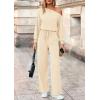 imagePRETTYGARDEN Long Sleeve Jumpsuit For Women Dressy 2025 Off Shoulder One Piece Loose Wide Leg Jumpsuits Casual Flowy RomperApricot
