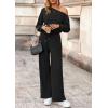 imagePRETTYGARDEN Long Sleeve Jumpsuit For Women Dressy 2025 Off Shoulder One Piece Loose Wide Leg Jumpsuits Casual Flowy RomperBlack