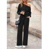 imagePRETTYGARDEN Long Sleeve Jumpsuit For Women Dressy 2025 Off Shoulder One Piece Loose Wide Leg Jumpsuits Casual Flowy RomperBlack