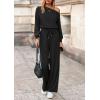 imagePRETTYGARDEN Long Sleeve Jumpsuit For Women Dressy 2025 Off Shoulder One Piece Loose Wide Leg Jumpsuits Casual Flowy RomperBlack