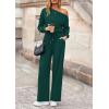 imagePRETTYGARDEN Long Sleeve Jumpsuit For Women Dressy 2025 Off Shoulder One Piece Loose Wide Leg Jumpsuits Casual Flowy RomperDark Green