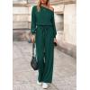 imagePRETTYGARDEN Long Sleeve Jumpsuit For Women Dressy 2025 Off Shoulder One Piece Loose Wide Leg Jumpsuits Casual Flowy RomperDark Green