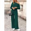 imagePRETTYGARDEN Long Sleeve Jumpsuit For Women Dressy 2025 Off Shoulder One Piece Loose Wide Leg Jumpsuits Casual Flowy RomperDark Green