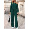 imagePRETTYGARDEN Long Sleeve Jumpsuit For Women Dressy 2025 Off Shoulder One Piece Loose Wide Leg Jumpsuits Casual Flowy RomperDark Green