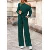 imagePRETTYGARDEN Long Sleeve Jumpsuit For Women Dressy 2025 Off Shoulder One Piece Loose Wide Leg Jumpsuits Casual Flowy RomperDark Green