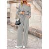 imagePRETTYGARDEN Long Sleeve Jumpsuit For Women Dressy 2025 Off Shoulder One Piece Loose Wide Leg Jumpsuits Casual Flowy RomperGrey