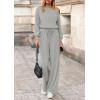 imagePRETTYGARDEN Long Sleeve Jumpsuit For Women Dressy 2025 Off Shoulder One Piece Loose Wide Leg Jumpsuits Casual Flowy RomperGrey