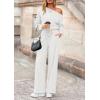 imagePRETTYGARDEN Long Sleeve Jumpsuit For Women Dressy 2025 Off Shoulder One Piece Loose Wide Leg Jumpsuits Casual Flowy RomperWhite