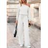 imagePRETTYGARDEN Long Sleeve Jumpsuit For Women Dressy 2025 Off Shoulder One Piece Loose Wide Leg Jumpsuits Casual Flowy RomperWhite