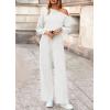 imagePRETTYGARDEN Long Sleeve Jumpsuit For Women Dressy 2025 Off Shoulder One Piece Loose Wide Leg Jumpsuits Casual Flowy RomperWhite