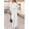 imagePRETTYGARDEN Long Sleeve Jumpsuit For Women Dressy 2025 Off Shoulder One Piece Loose Wide Leg Jumpsuits Casual Flowy RomperWhite