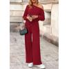 imagePRETTYGARDEN Long Sleeve Jumpsuit For Women Dressy 2025 Off Shoulder One Piece Loose Wide Leg Jumpsuits Casual Flowy RomperWine Red