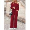 imagePRETTYGARDEN Long Sleeve Jumpsuit For Women Dressy 2025 Off Shoulder One Piece Loose Wide Leg Jumpsuits Casual Flowy RomperWine Red