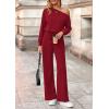 imagePRETTYGARDEN Long Sleeve Jumpsuit For Women Dressy 2025 Off Shoulder One Piece Loose Wide Leg Jumpsuits Casual Flowy RomperWine Red